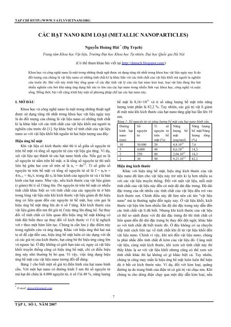 Các hạt nano kim loại (Metallic Nanoparticles)
