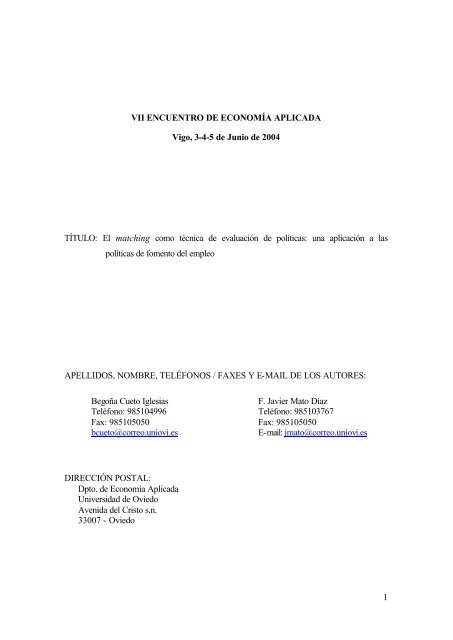 1 VII ENCUENTRO DE ECONOMÃA APLICADA Vigo, 3-4-5 ... - ALdE