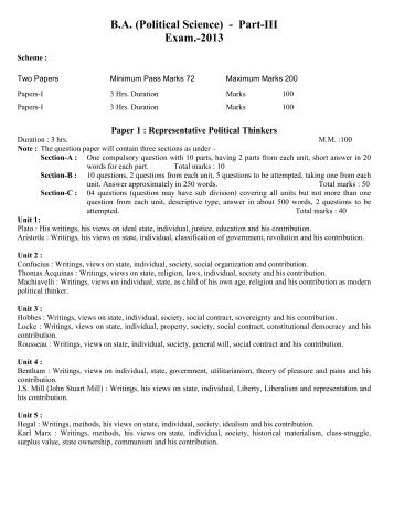 B.A. (Political Science) - Part-III Exam.-2013