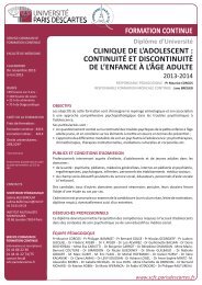 CONTINUITÃ© ET DISCONTINUITÃ© DE L'ENFANCE Ã L'ÃgE ADULTE