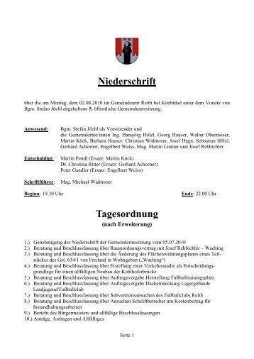 Niederschrift Tagesordnung - Gemeinde Reith bei Kitzbühel