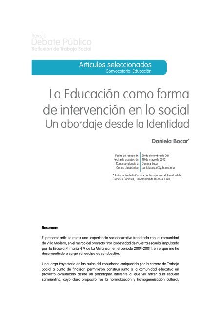 La Educación como forma de intervención en lo social - Carrera de ...