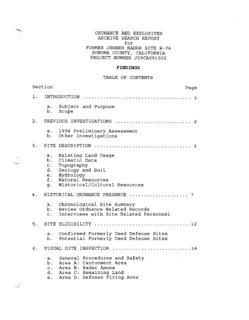 Jenner Radar Site B-76 Archives Search Report ... - Corpsfuds.org