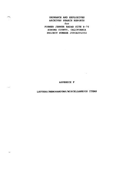 Jenner Radar Site B-76 Archives Search Report ... - Corpsfuds.org