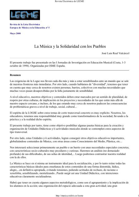 La Música y la Solidaridad con los Pueblos - Red Temática de ...