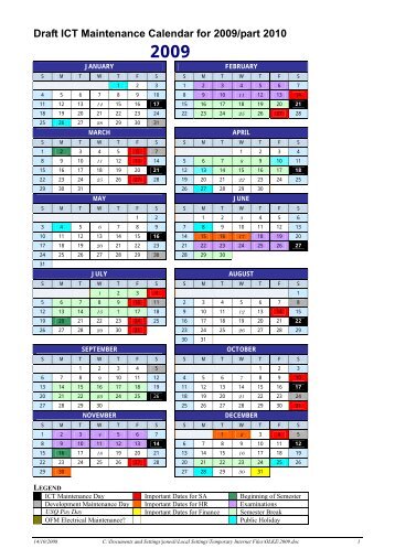 Draft ICT Maintenance Calendar for 2009/part 2010