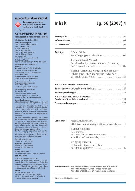 Deutscher Sportlehrerverband eV (DSLV) - Hofmann Verlag