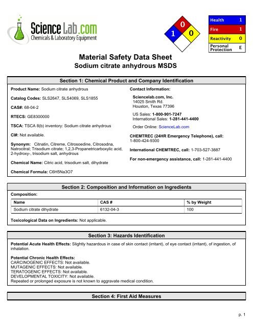 Sodium Citrate Anhydrous Services