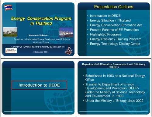 Energy Conservation Program in Thailand Energy Conservation ...