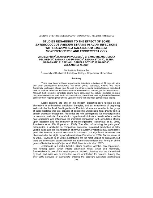 studies regarding to the effect of some enterococcus faecium strains ...