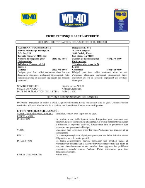 MATERIAL SAFETY DATA SHEET - WD-40 Company