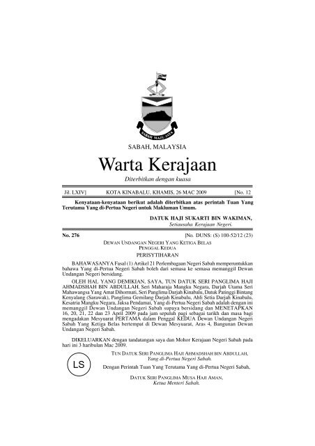 Warta Kerajaan - Sabah