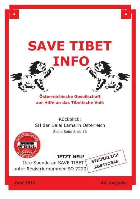 Juni 2012 64. Ausgabe STEUERLICH ABSETZBAR - Save Tibet