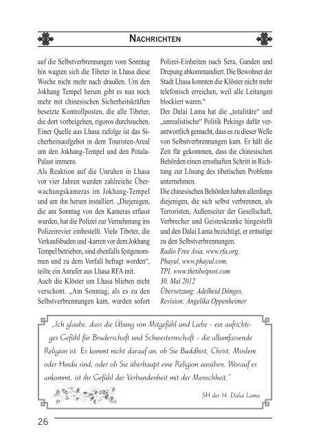 Juni 2012 64. Ausgabe STEUERLICH ABSETZBAR - Save Tibet