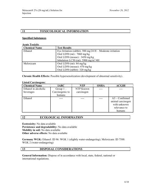 MetacamÂ® 2% (20 mg/mL) Solution for Injection - Boehringer ...