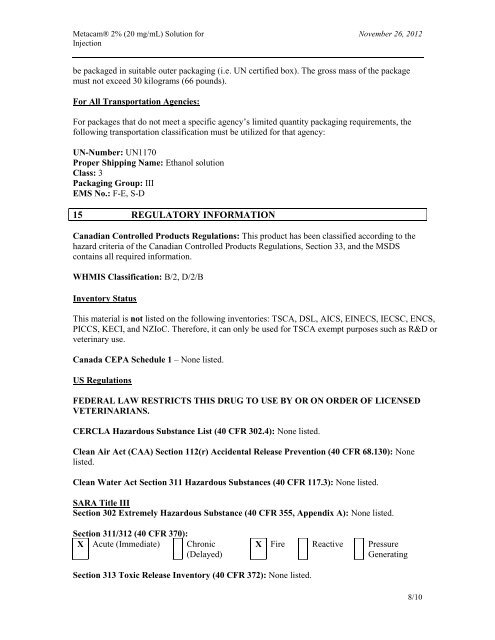 MetacamÂ® 2% (20 mg/mL) Solution for Injection - Boehringer ...