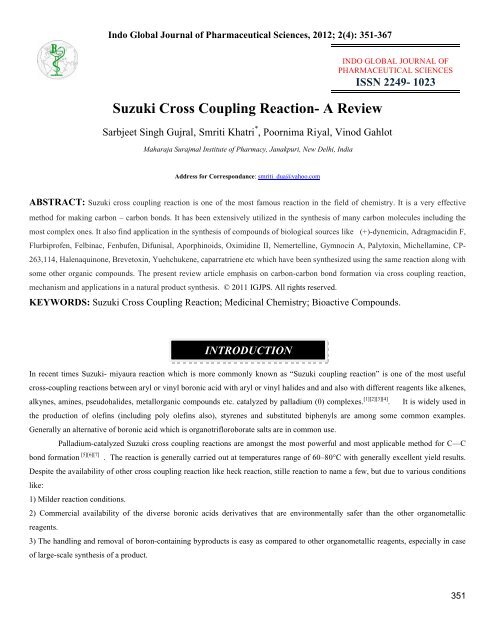 Suzuki Cross Coupling Reaction- A Review - Indo Global Journal of ...