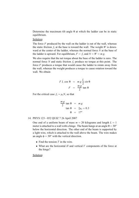 Physics 123 Quizes and Examinations Spring 2007 Porter Johnson ...