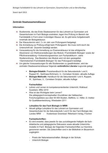 Infoblatt Zentrale Staatsexamensklausur Fachdidaktik Biologie
