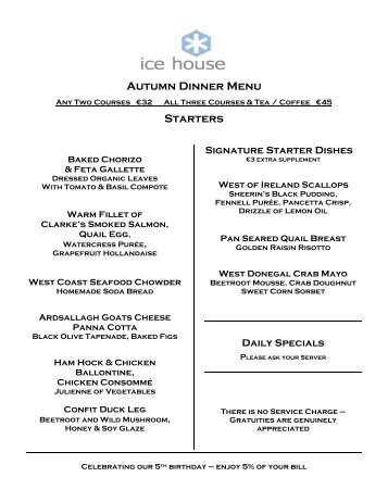 autumn dinner menu starters ice house
