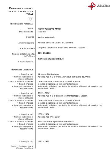 FORMATO EUROPEO PER IL CURRICULUM VITAE - Asl Olbia