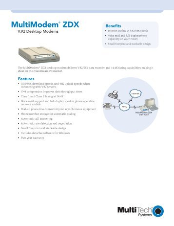 MultiModemÃ‚Â® ZDX Datasheet: V.92 Desktop Modems