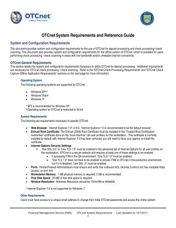 OTCnet System Requirements And Reference Guide - Financial ...