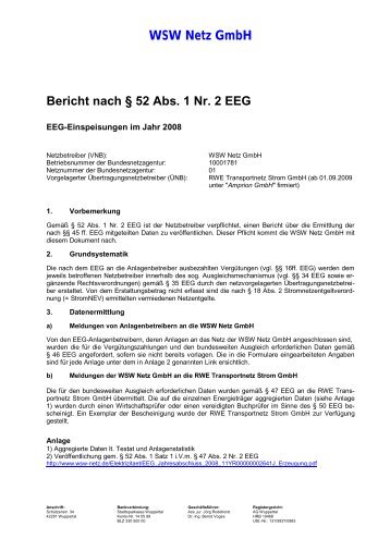 Bericht nach Â§ 52 Abs. 1 Nr. 2 EEG - WSW Netz-GmbH!