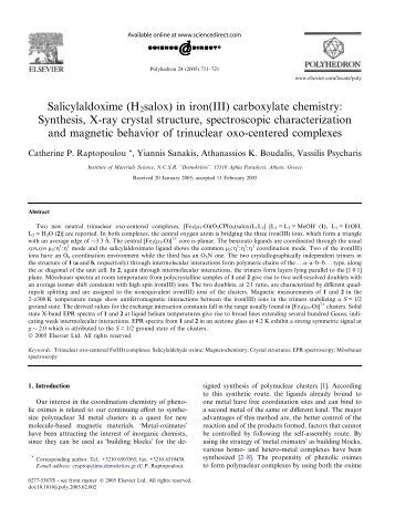 Salicylaldoxime (H2salox) in iron(III) carboxylate chemistry ...