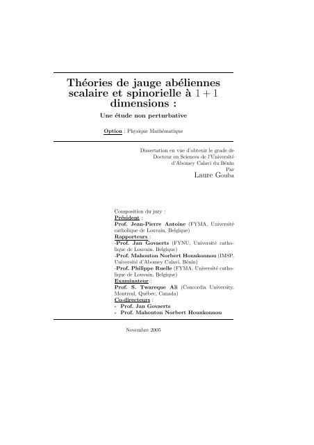 ThÃ©ories de jauge abÃ©liennes scalaire et spinorielle `a 1+1 ...