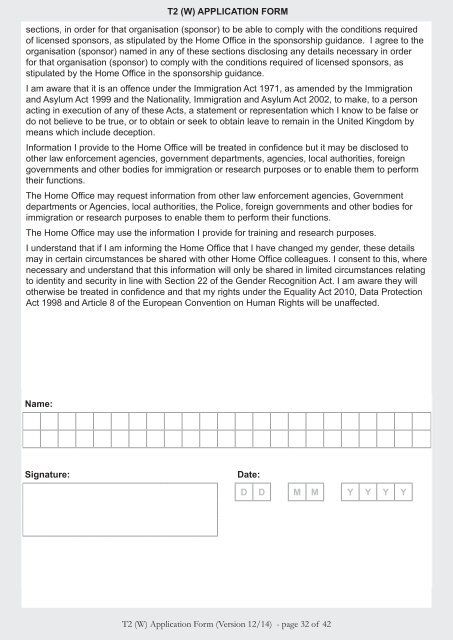 Tier 2 (W) application form - UK Border Agency - the Home Office