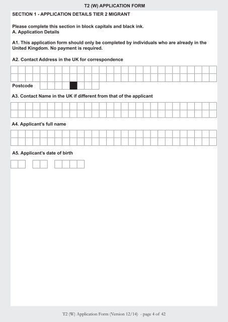 Tier 2 (W) application form - UK Border Agency - the Home Office