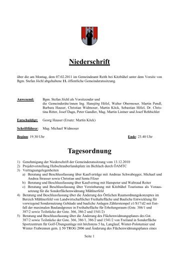 Niederschrift Tagesordnung - Gemeinde Reith bei Kitzbühel