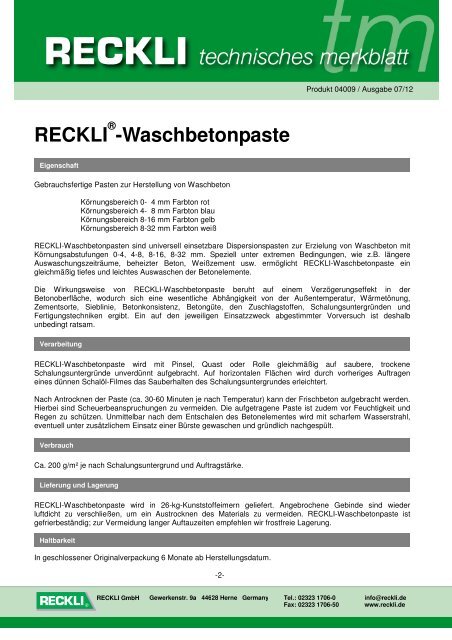 04009 Waschbetonpaste - RECKLI GmbH: Home