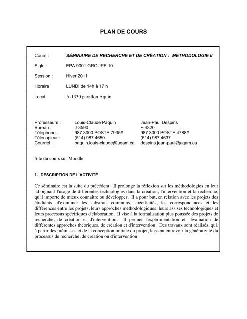 PLAN DE COURS  UQAM