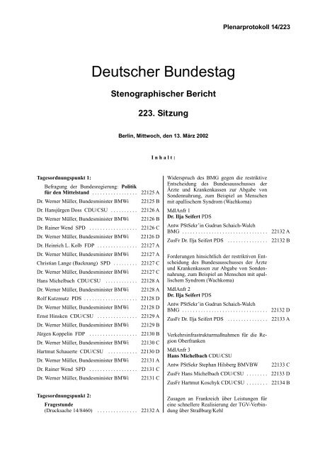 Stenographischer Bericht 223. Sitzung - Deutscher Bundestag