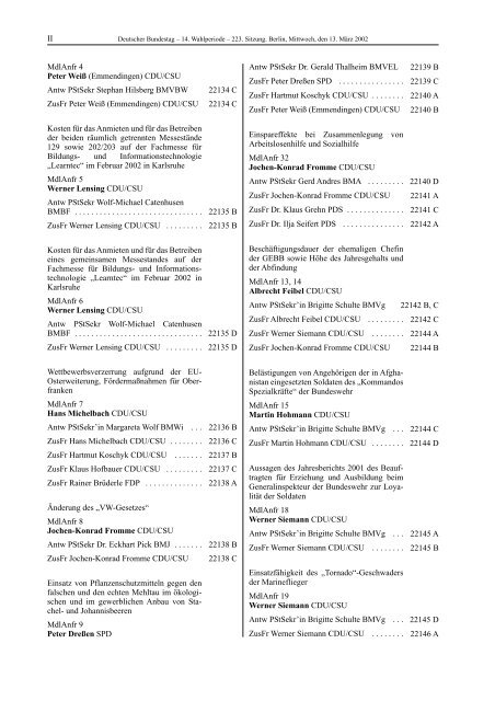 Stenographischer Bericht 223. Sitzung - Deutscher Bundestag