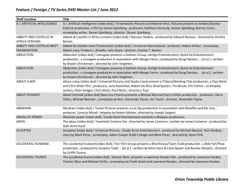 Feature / Foreign / TV Series DVD Master List / June 2012 Orion ...