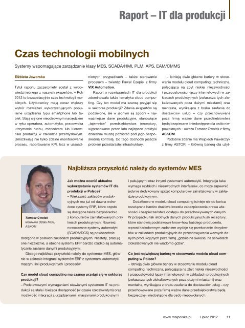 IT dla produkcji 2012 - Czas technologii mobilnych w ... - MSI Polska