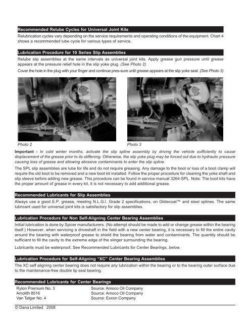 LUBRICATION SPECIFICATIONS UNIVERSAL JOINTS