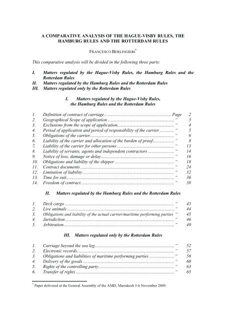 A COMPARATIVE ANALYSIS OF THE HAGUE-VISBY RULES, THE ...