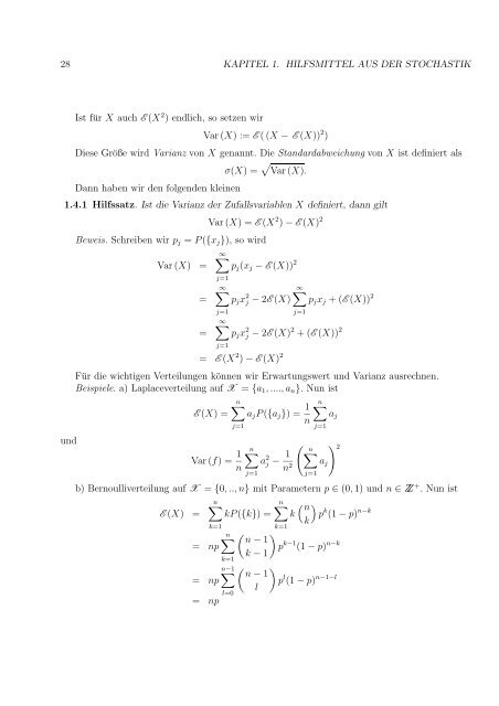 Kapitel 1 Hilfsmittel aus der Stochastik