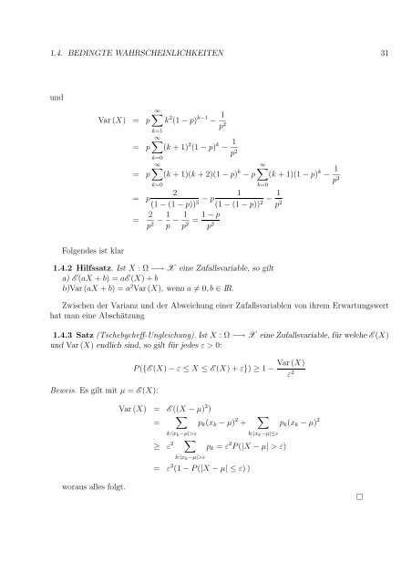 Kapitel 1 Hilfsmittel aus der Stochastik