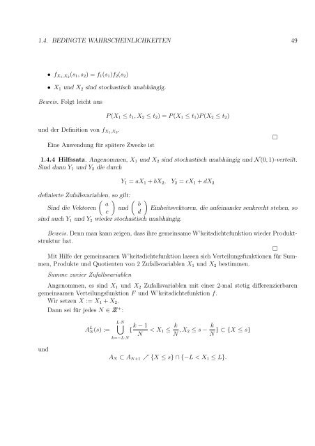 Kapitel 1 Hilfsmittel aus der Stochastik