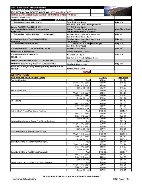 Maui Pricelist