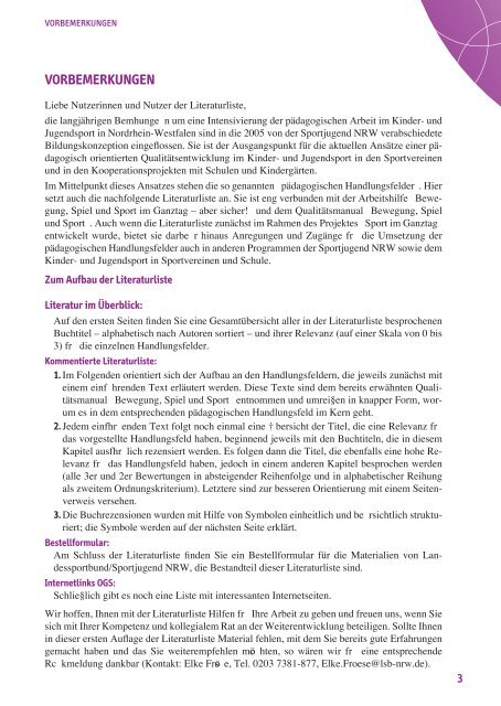 Literaturliste Bewegung, Spiel & Sport im Ganztag - LSB NRW