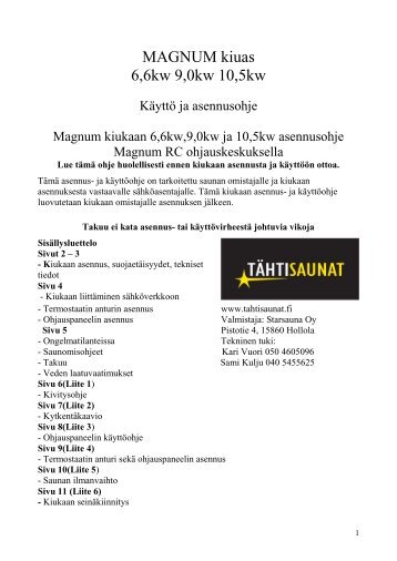 Magnum kiuas kÃ¤yttÃ¶ohjeet