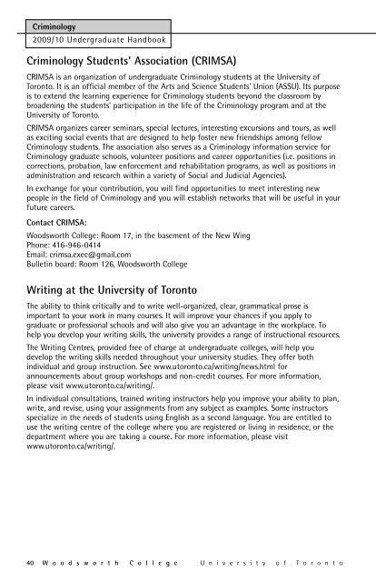 Criminology - Woodsworth College - University of Toronto