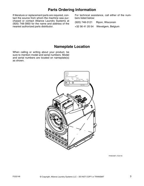 Washer-Extractor Parts Manual - UniMac