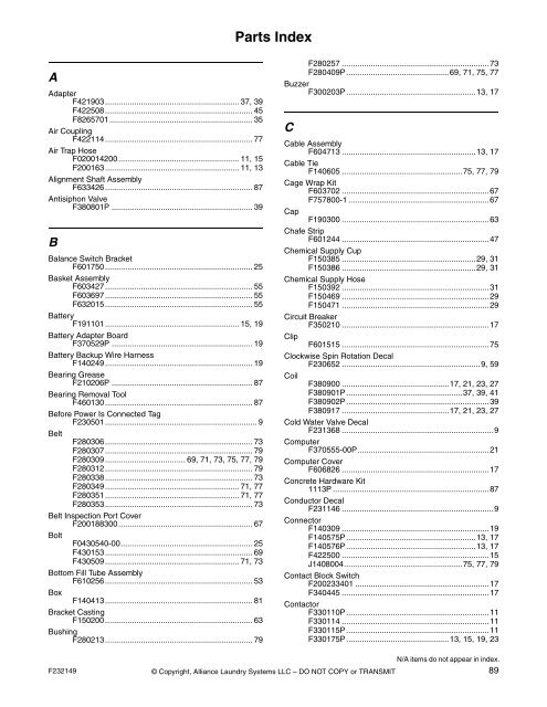 Washer-Extractor Parts Manual - UniMac